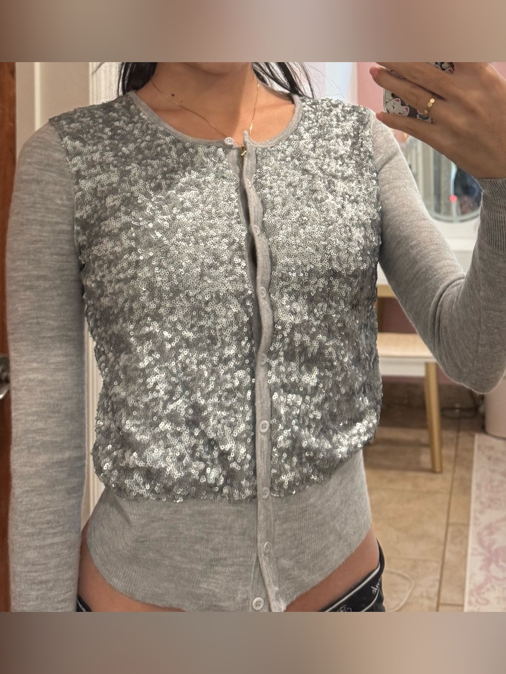 Ann Taylor Silver Gray Sequin Front Cardigan